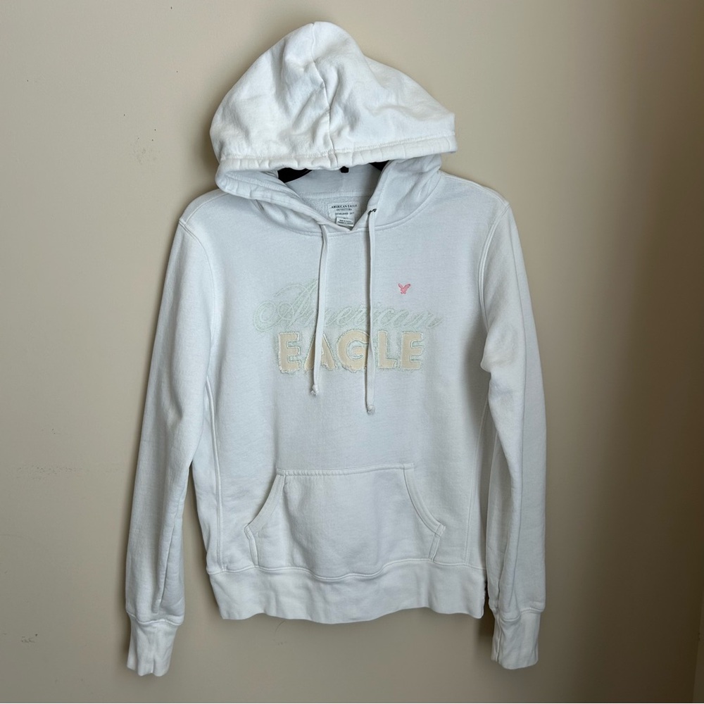 American Eagle Outfitters Cream-White Pullover Hoodie Sweatshirt Vtg 90’s Sz XS